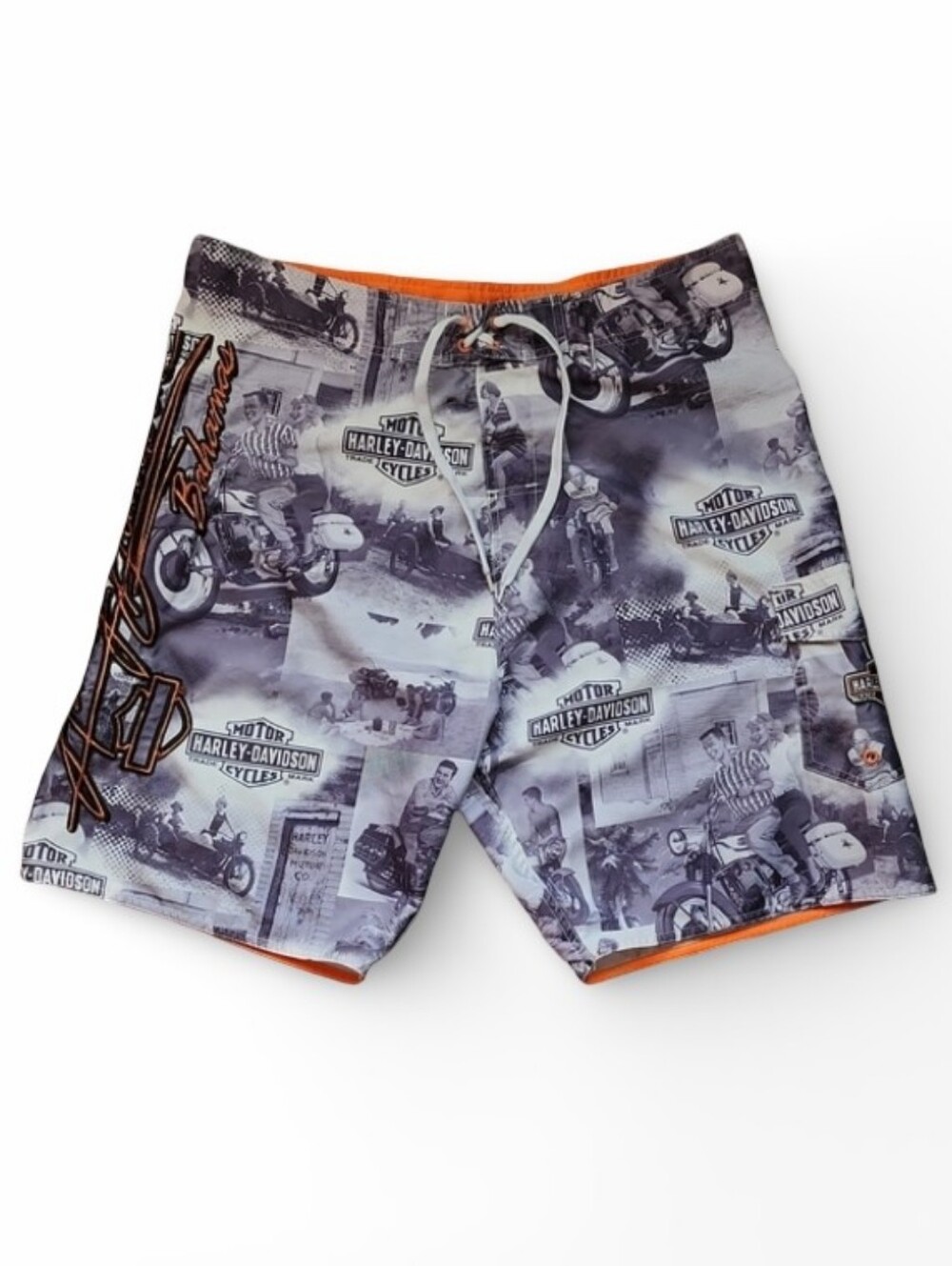 Harley-Davidson Vintage Photo Collage Board Shorts Size 36 Embroidered Logo